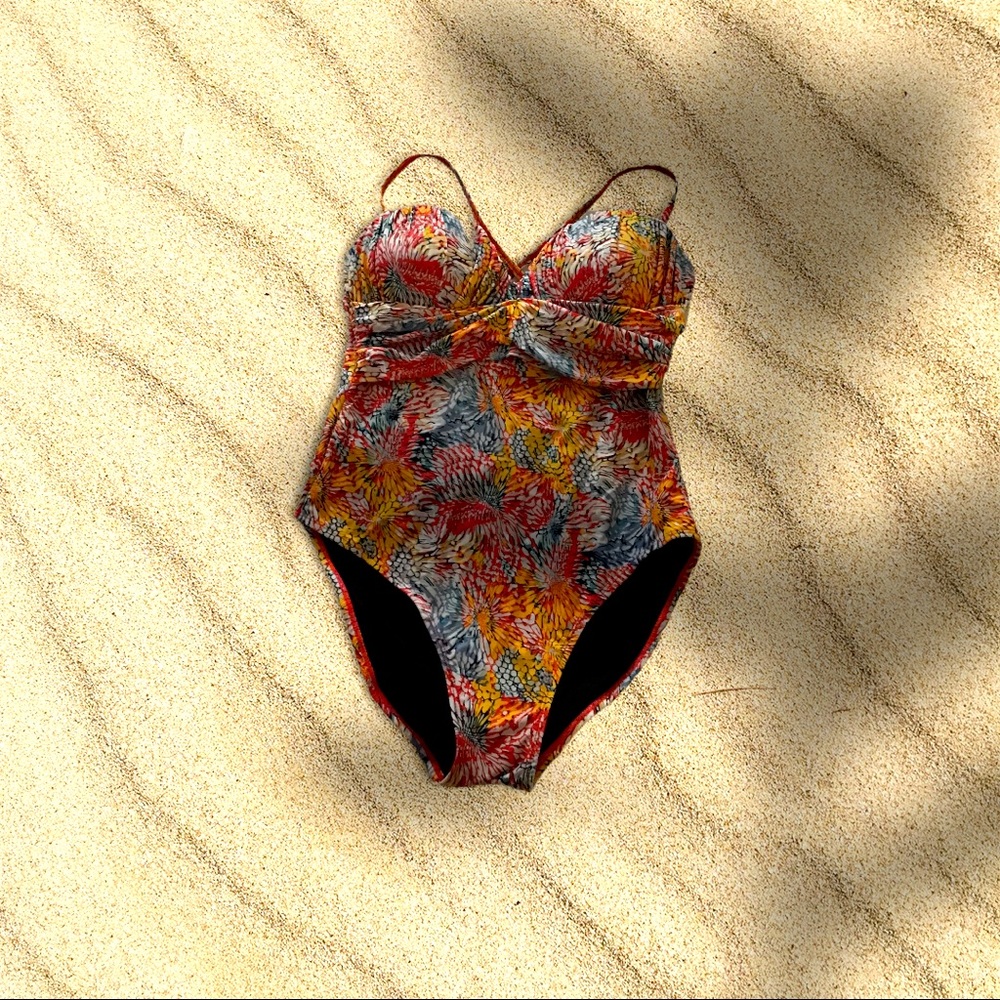 AQUAVITA Swimsuit 1 Piece Sun Burst Pattern Detachable Straps SZ 10